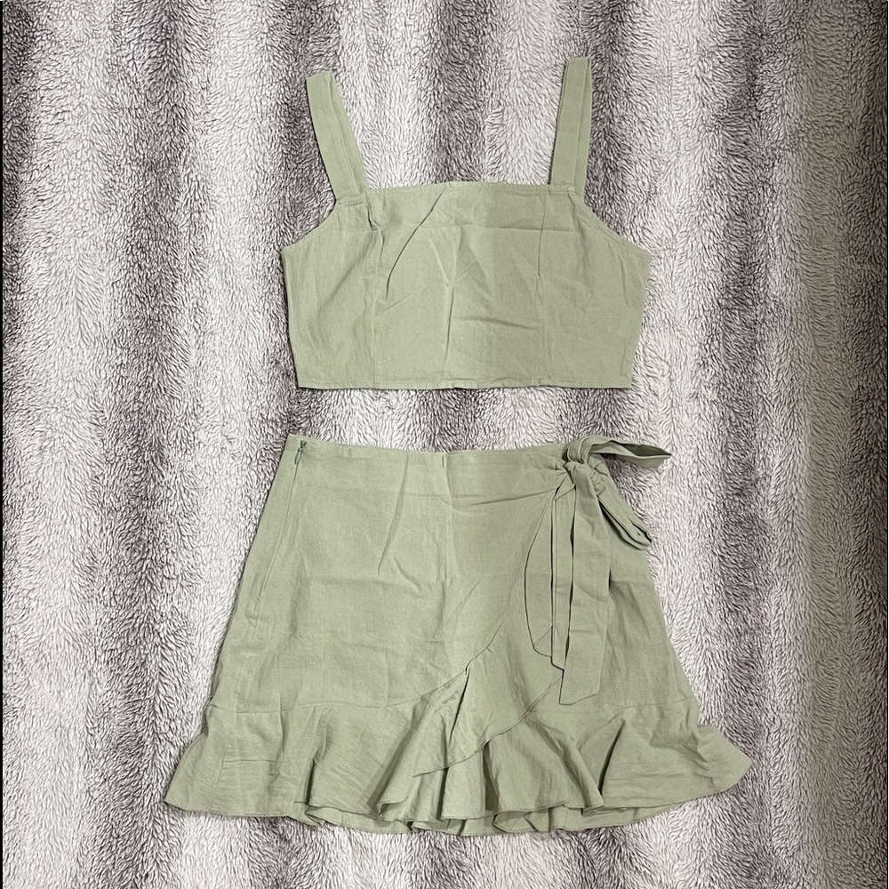 Small two piece skirt and top set, olive green coordinate